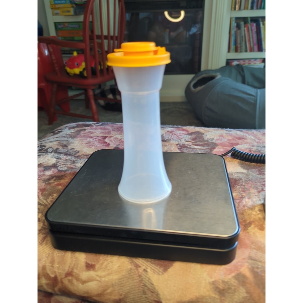 Single Vintage Tupperware Hour Glass Salt  Shaker 6" 718 W/ Orange Lid 629